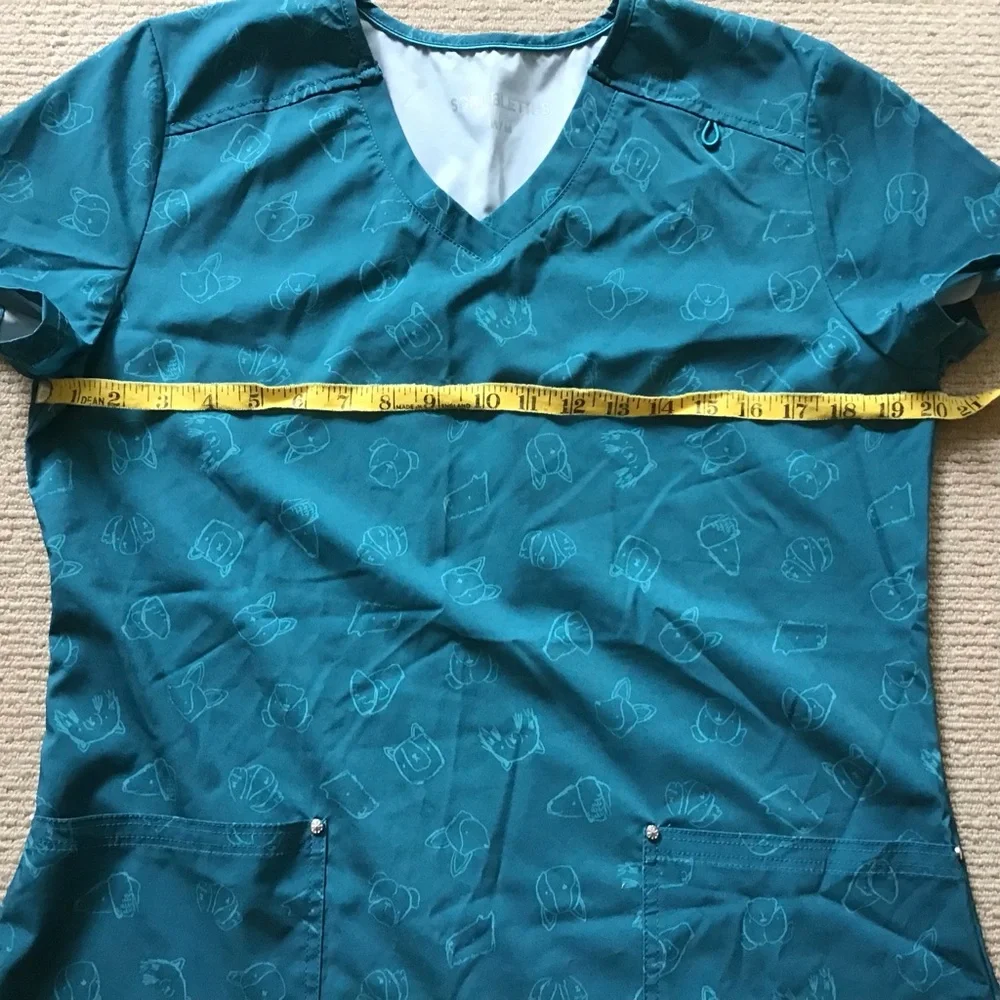 Scrubletics Teal Patterned Scrub Top - Picture 5 of 7